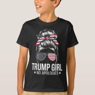 T-shirt Trump Girl Messy Bun drapeau américain Sungles Pat