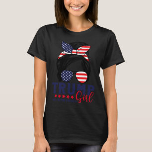 T-shirt Trump Girl No excuses Messy Bun Trump 2024 Ameri