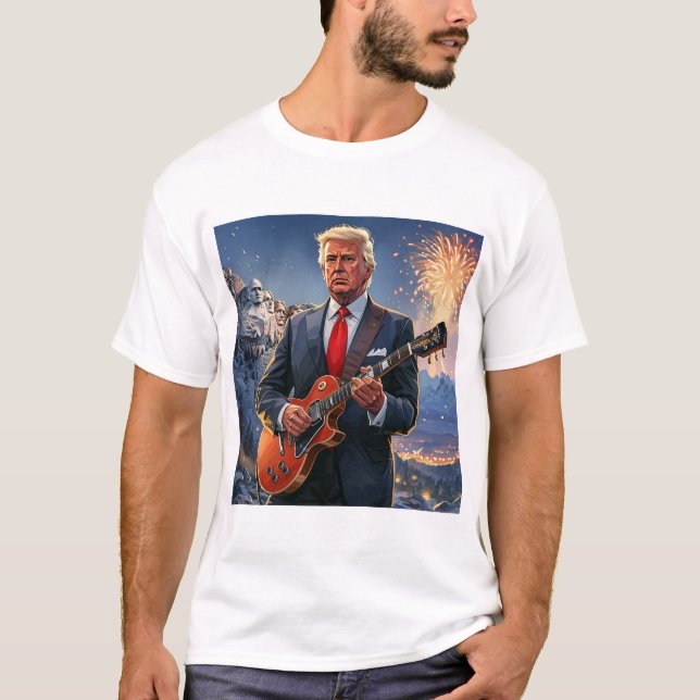 T-shirt Trump Jouant à la guitare électrique Mont Rushmore (Devant)