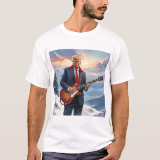 T-shirt Trump jouant à la guitare électrique par sapin de