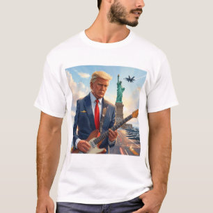 T-shirt Trump joue de la guitare électrique à la statue de