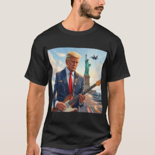 T-shirt Trump joue de la guitare électrique à la statue de