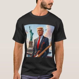 T-shirt Trump joue de la guitare électrique à Statue Liber