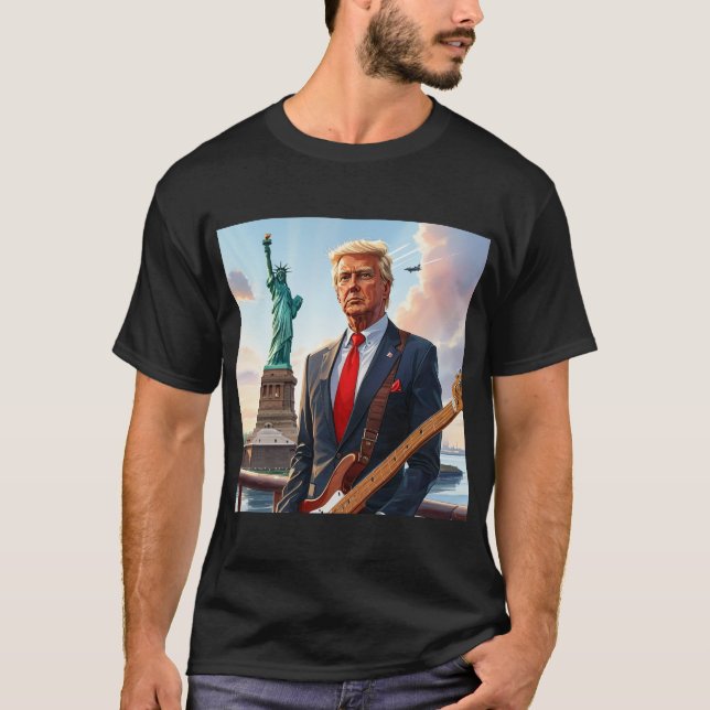 T-shirt Trump joue de la guitare électrique à Statue Liber (Devant)