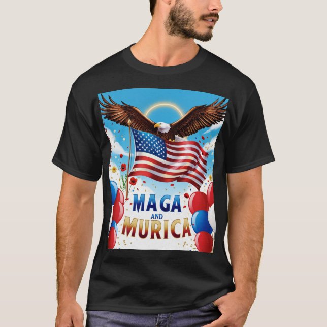T-shirt Trump Shirt American Flag Team Murica MAGA (Devant)