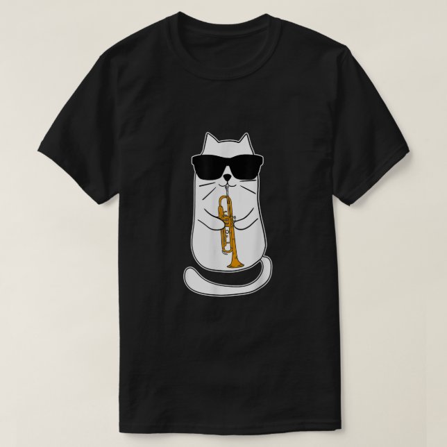 T-shirt Trumpet Chat Drôle Joueur de trompette (Design devant)