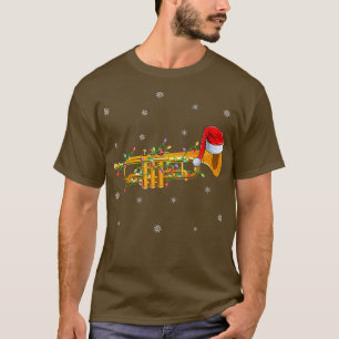 T-shirt Trumpet Musique Noël Éclairage Santa Chapeau Trump