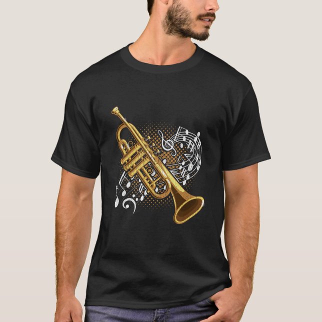 T-shirt Trumpet Player Musical Notes Jazz Music Art (Devant)