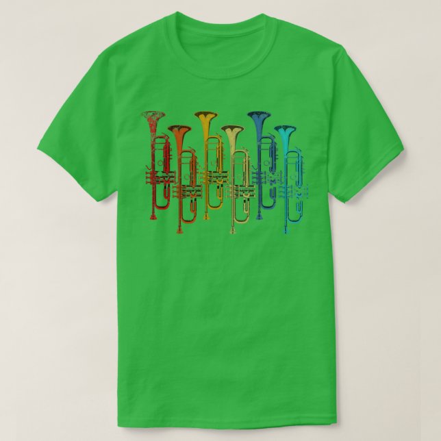 T-shirt Trumpeter, musicien de jazz rétro, trompette color (Design devant)