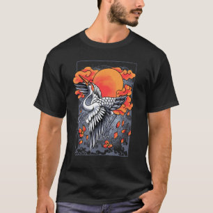 T-shirt Tsuru Japonais De Grue Avec Fleurs De Cerisiers