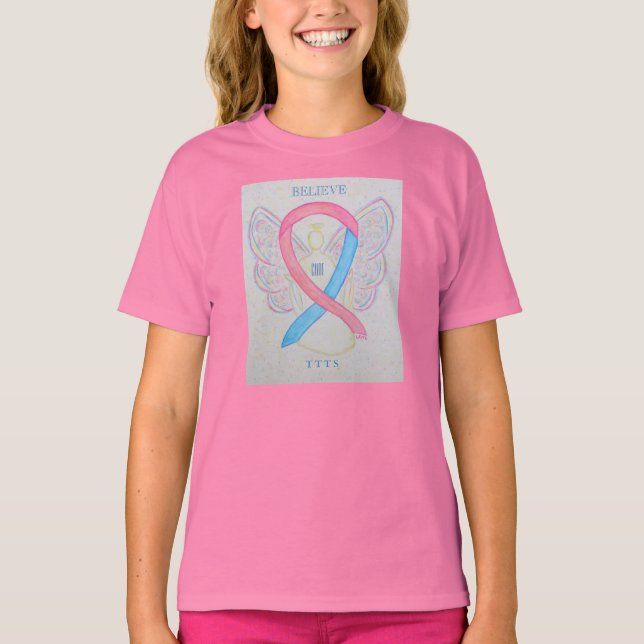 T-shirt TTS Pink/Blue Awareness Ribbon Angel Custom Shirt (Devant)