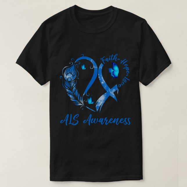 T-shirt Tu Heart Butterfly Blue Ribbon Mois de sensibilisa (Design devant)