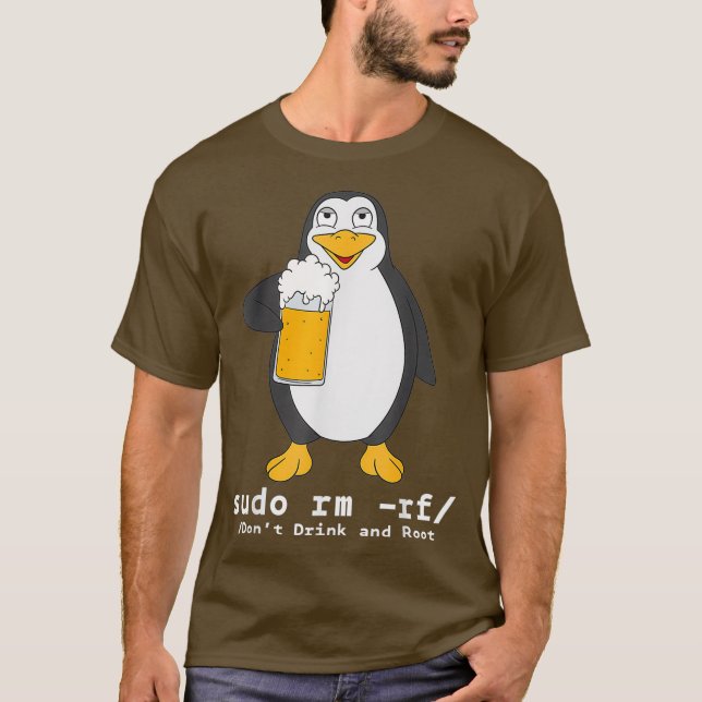 T-shirt Tu Linu Penguin Sudo Rm Rf Beer (Devant)