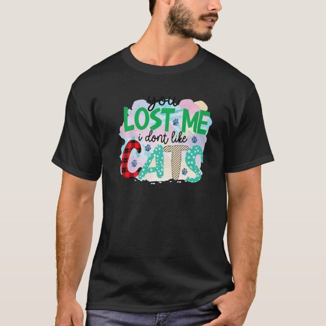 T-shirt Tu m'as perdu Je n'aime pas les chats Patchwork gr (Devant)