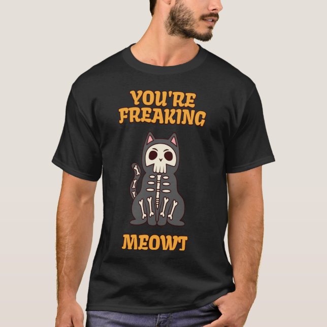 T-shirt Tu me fais flipper, chat squelette d'Halloween Top (Devant)