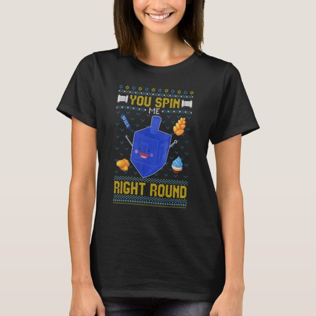T-shirt Tu M'Entoures Droit Rond Dreidel Hanoukka Vilain (Devant)