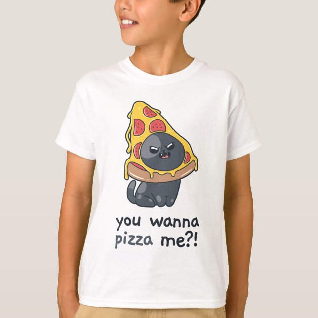 T-shirt Tu veux me faire pizza, mème de chat (Devant)