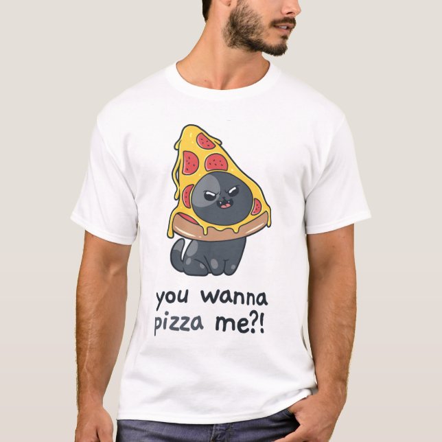 T-shirt Tu veux me faire pizza, mème de chat (Devant)