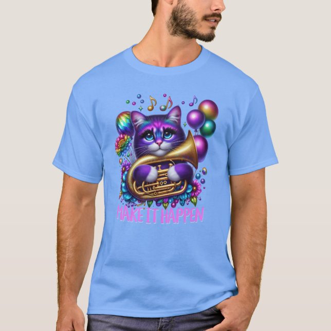 T-shirt Tuba Jouer Chat Psychedelicuba Chat (Devant)