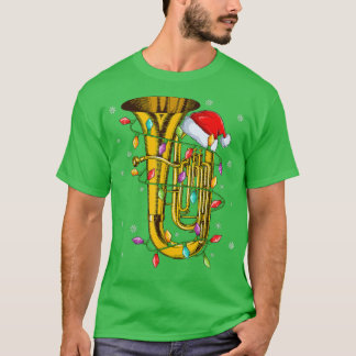 T-shirt Tuba Music Lover Xmas Lights Père Noël Tuba Noël