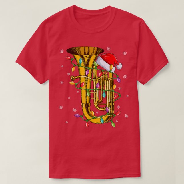T-shirt Tuba Musique Xmas Éclairage Santa Chapeau Tuba C (Design devant)