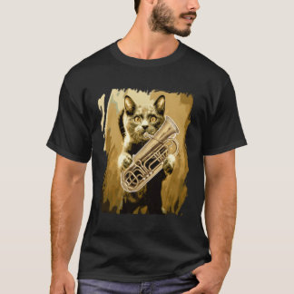 T-shirt Tuba Player Drôle Chat Cadeau Jouer Tuba
