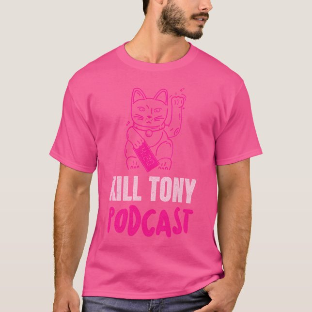 T-shirt Tuer Tony Podcast Pink Maneki Neko Lucky Cat (Devant)
