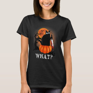 T-shirt Tueur Halloween Lune effrayante Chat noir avec cou