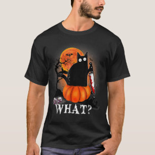 T-shirt Tueur Halloween Lune effrayante Chat noir avec cou