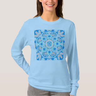 T-shirt Tuile à manches longues bleu pour femmes motif T-s