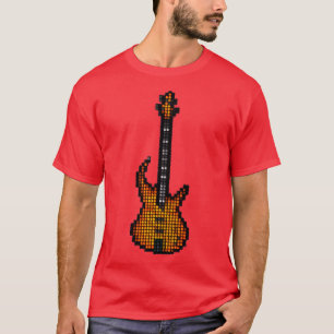 T-shirt Tuile Pixel Burning Fire Bass Guitare debout