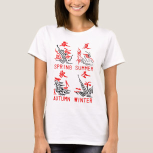 T-shirt Tuiles de Mahjong, quatre saisons, sur l'arrière -