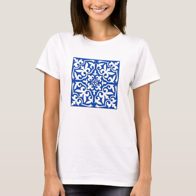 T-shirt Tuiles marocaines - bleu cobalt et blanc (Devant)