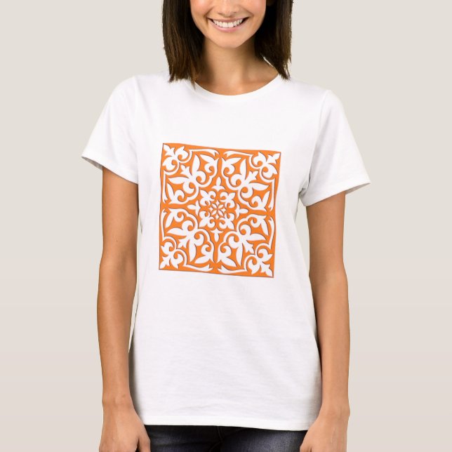 T-shirt Tuiles marocaines - corail orange et blanc (Devant)
