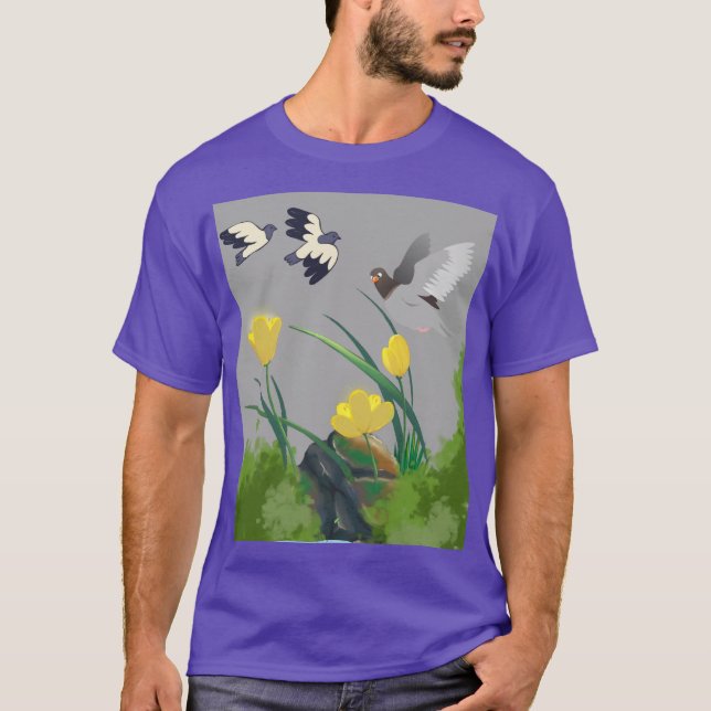 T-SHIRT TULIPE ET OISEAU VOLANT ART GRAPHIQUE (Devant)