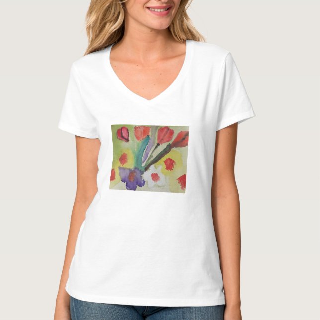T-shirt Tulipes Abstraites et fleurs de printemps (Devant)