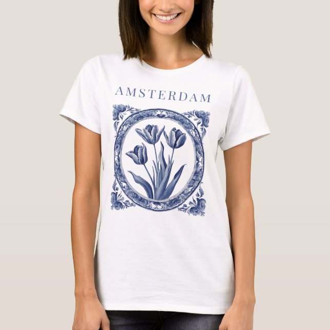 T-shirt Tulipes Bleues Delft Amsterdam  (Devant)