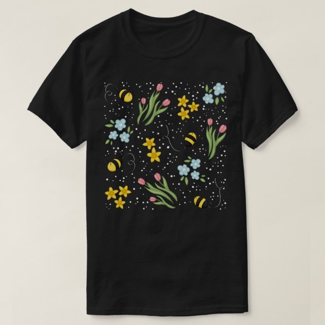 T-shirt Tulipes d'abeilles mignonnes et jonquilles de jonq (Design devant)