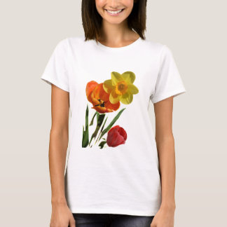 T-shirt Tulipes rouges et fleurs de jonquilles jaunes
