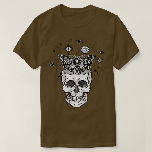 T-shirt Tumée de crâne humaine Tête morte symboles cosmiqu (Design devant)