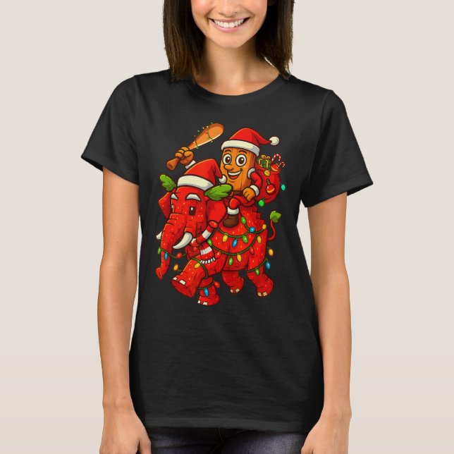 T-shirt Tung Tung Sahur Riding Elephant Christmas Italian  (Devant)