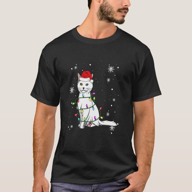 T-shirt Turc Angora Chat Feux de Noël Chat de Noël (Devant)
