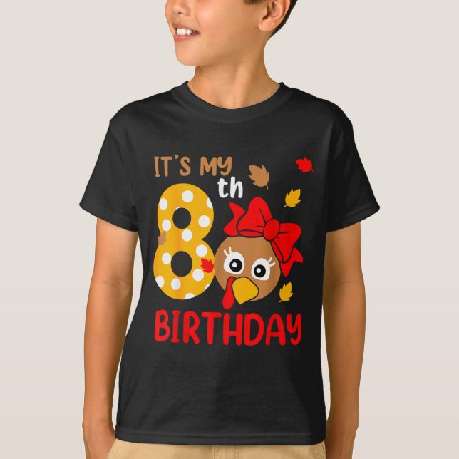 T-shirt Turkey 8th Birthday Autumn Thanksgiving Party Boy  (Devant)