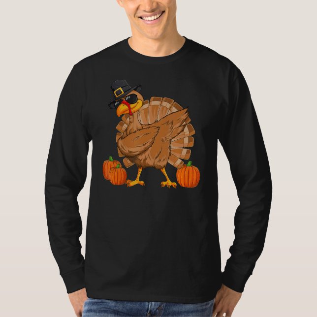 T-shirt Turkey Dabbing Thanksgiving Day Dab Fall Pumpkin (Devant)