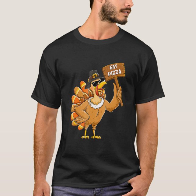 T-shirt Turkey Eat Pizza Adult Vegan Kids Thanksgiving (Devant)