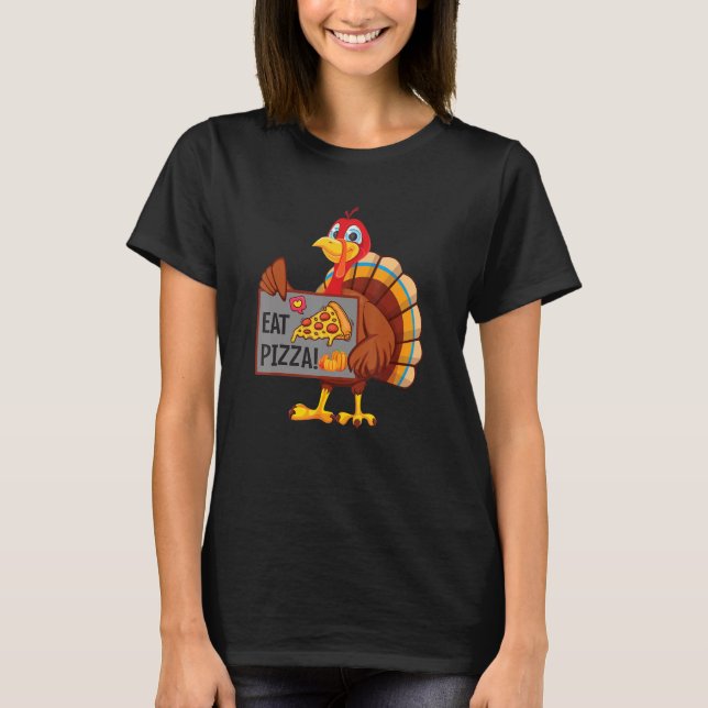 T-shirt Turkey Eat Pizza Adult Vegan Kids  Thanksgiving Da (Devant)