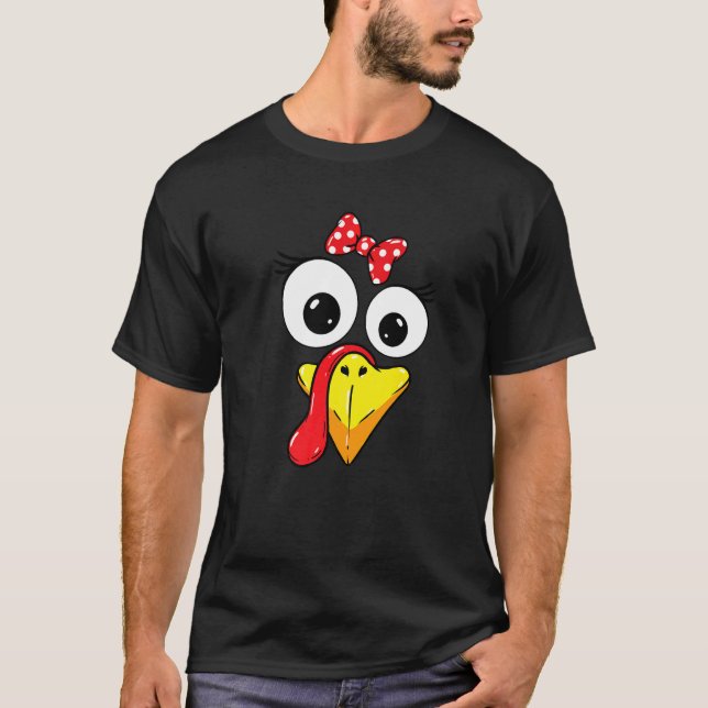 T-shirt Turkey Face Girl Red Bow Kids Youth Thanksgiving (Devant)