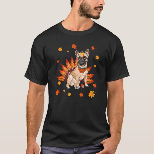 T-shirt Turkey French Bulldog Frenchie Dog Maple Leaf Than (Devant)
