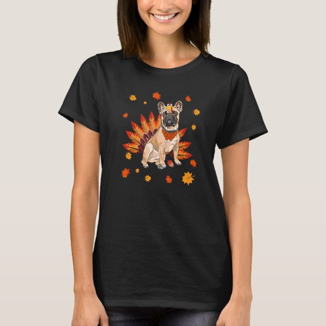 T-shirt Turkey French Bulldog Frenchie Dog Maple Leaf Than (Devant)