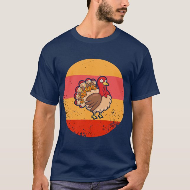 T-shirt Turkey Funny Thanksgiving men women kids Retro Vin (Devant)